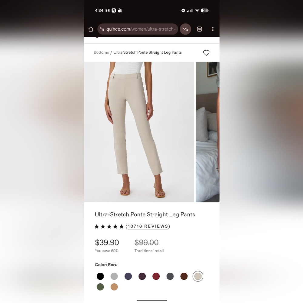 Quince Ultra-Stretch Ponte Straight Leg Pants -Medium Petite - Like New